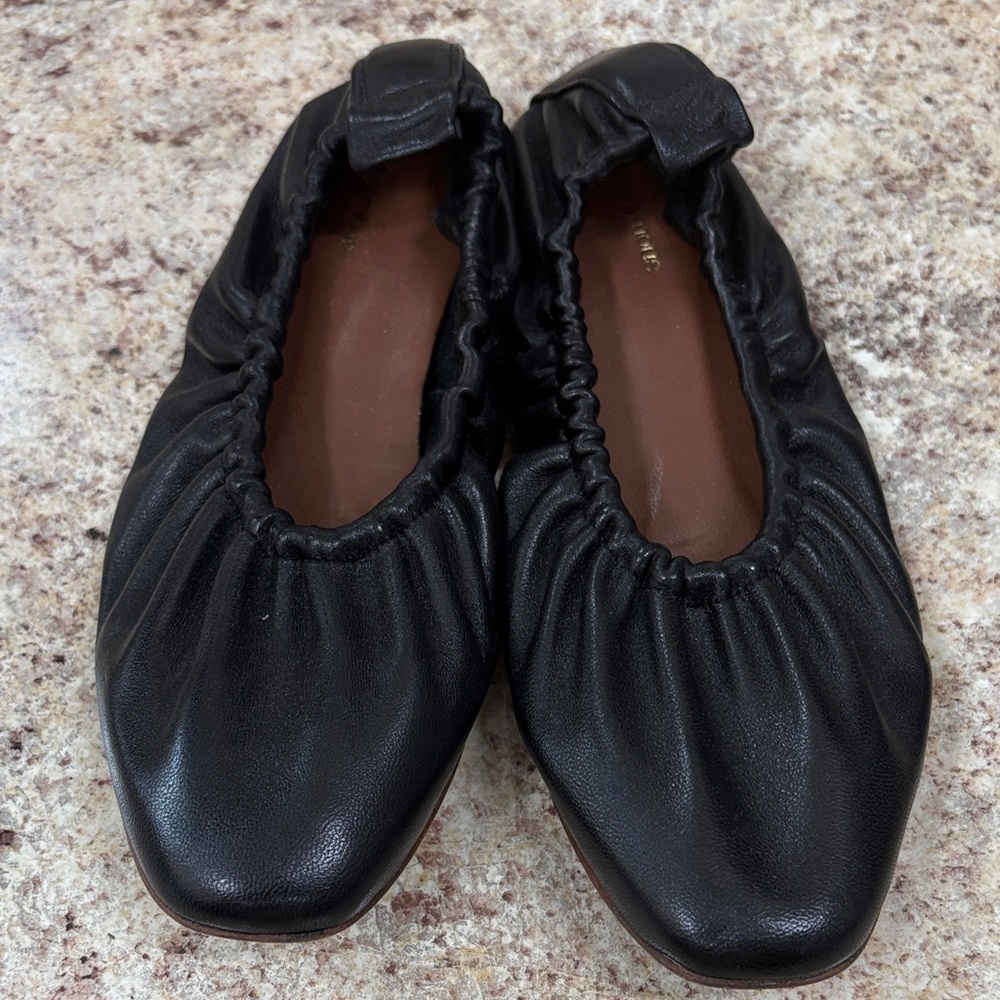 Anonymous Copenhagen Vestaire Collection Black Leather Gathered Ballet Flats
